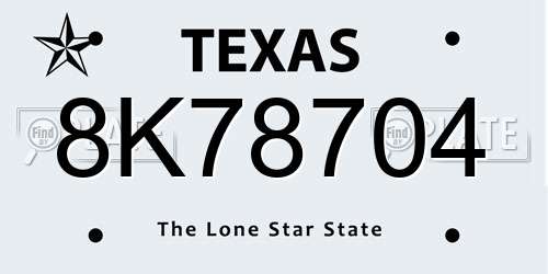8K78704 Texas License Plate