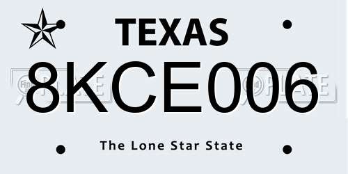 8KCE006 Texas License Plate