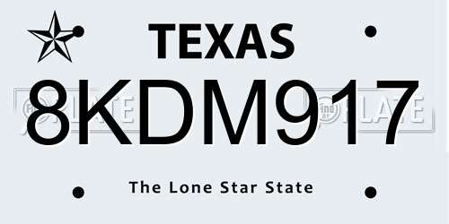8KDM917 Texas License Plate