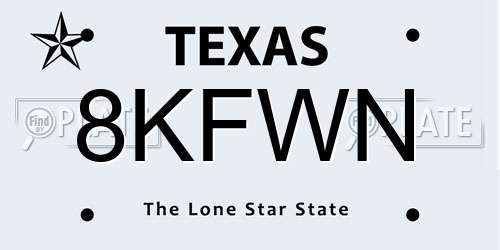 8KFWN Texas License Plate