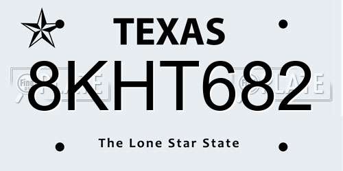 8KHT682 Texas License Plate