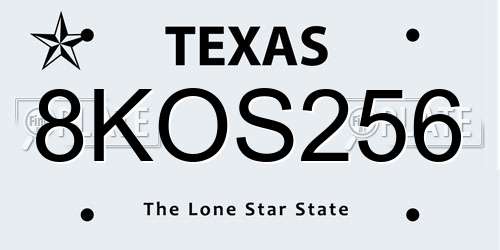 8KOS256 Texas License Plate