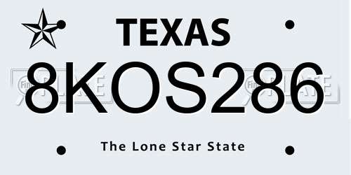 8KOS286 Texas License Plate