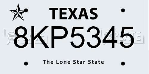 8KP5345 Texas License Plate