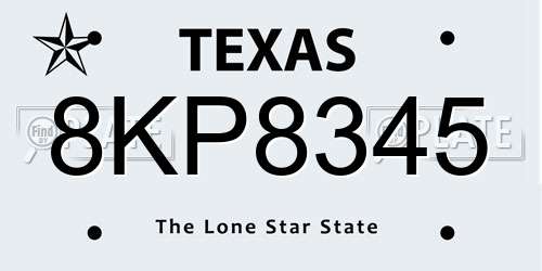 8KP8345 Texas License Plate