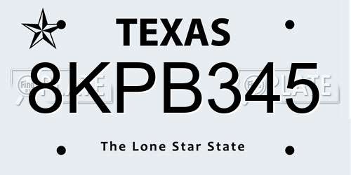 8KPB345 Texas License Plate