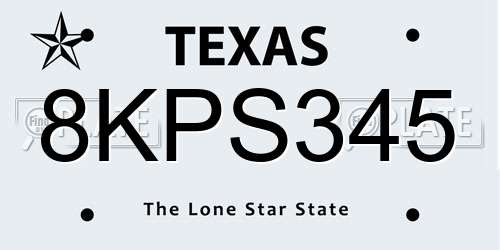 8KPS345 Texas License Plate
