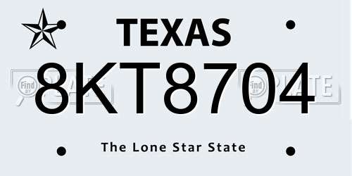 8KT8704 Texas License Plate