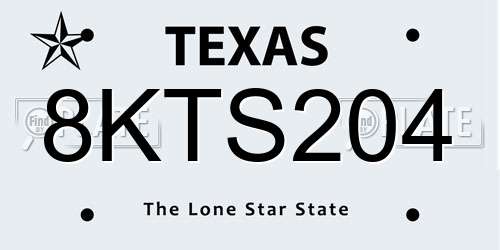 8KTS204 Texas License Plate