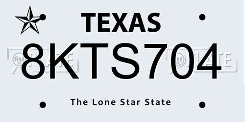 8KTS704 Texas License Plate
