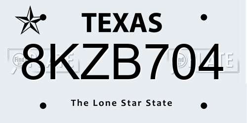 8KZB704 Texas License Plate