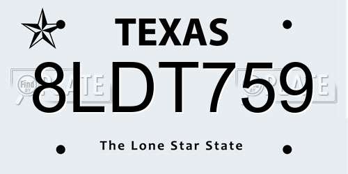 8LDT759 Texas License Plate