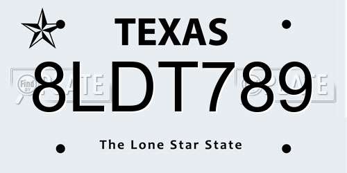 8LDT789 Texas License Plate