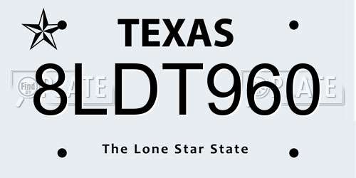 8LDT960 Texas License Plate