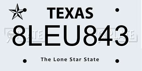 8LEU843 Texas License Plate
