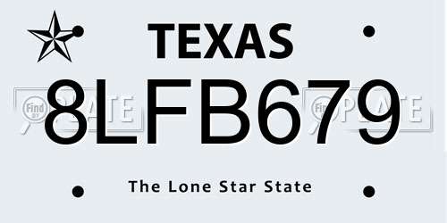 8LFB679 Texas License Plate