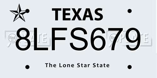 8LFS679 Texas License Plate