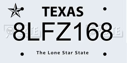 8LFZ168 Texas License Plate