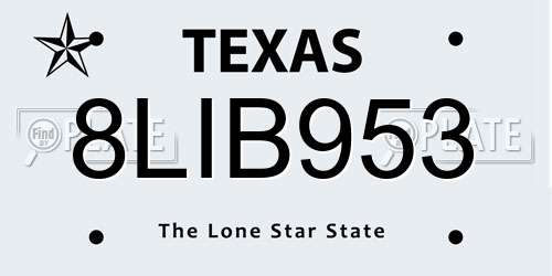 8LIB953 Texas License Plate