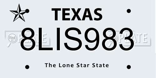 8LIS983 Texas License Plate