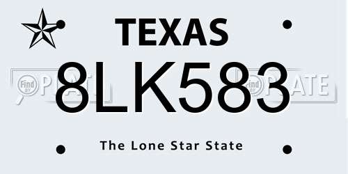 8LK583 Texas License Plate