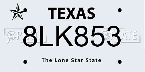 8LK853 Texas License Plate