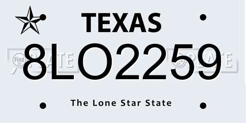 8LO2259 Texas License Plate