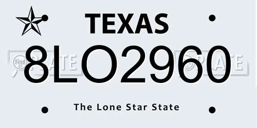 8LO2960 Texas License Plate