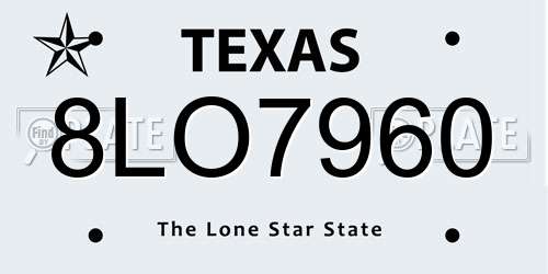 8LO7960 Texas License Plate