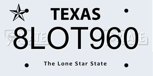 8LOT960 Texas License Plate