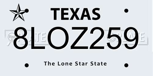 8LOZ259 Texas License Plate