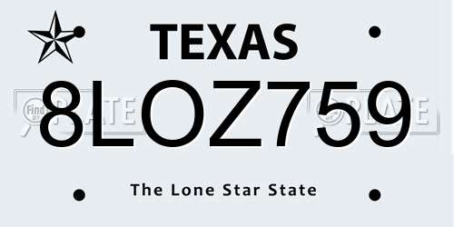 8LOZ759 Texas License Plate