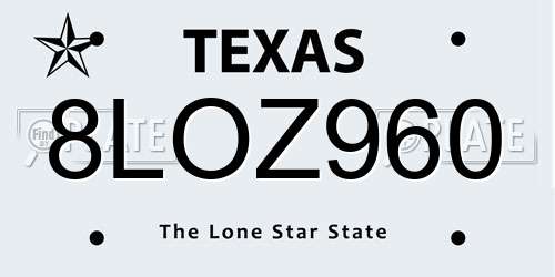 8LOZ960 Texas License Plate