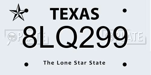 8LQ299 Texas License Plate