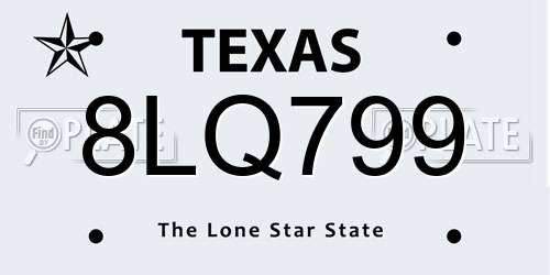 8LQ799 Texas License Plate