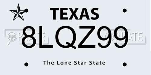 8LQZ99 Texas License Plate