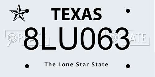 8LU063 Texas License Plate