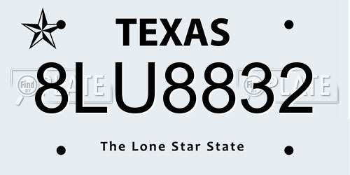 8LU8832 Texas License Plate