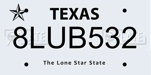 8LUB532 Texas License Plate
