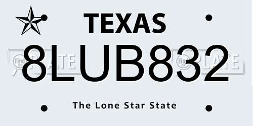 8LUB832 Texas License Plate
