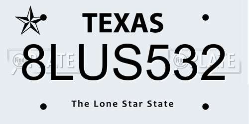 8LUS532 Texas License Plate