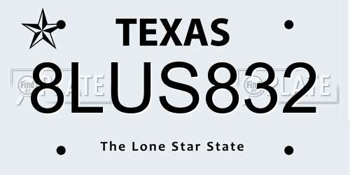 8LUS832 Texas License Plate
