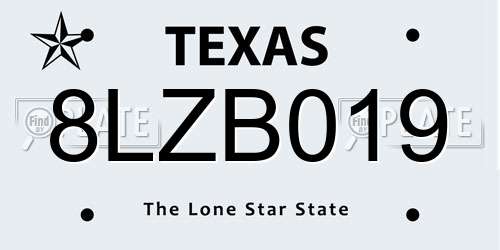 8LZB019 Texas License Plate