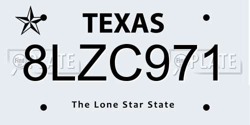 8LZC971 Texas License Plate