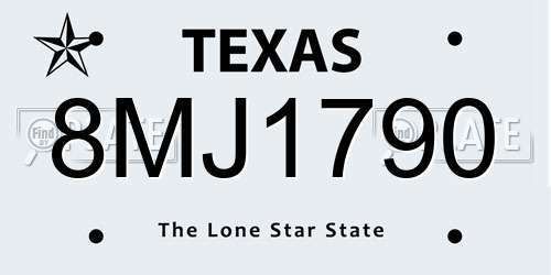 8MJ1790 Texas License Plate