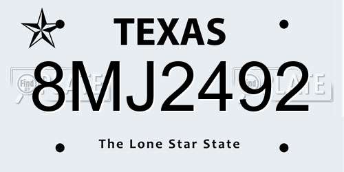 8MJ2492 Texas License Plate