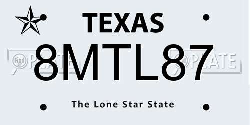 8MTL87 Texas License Plate