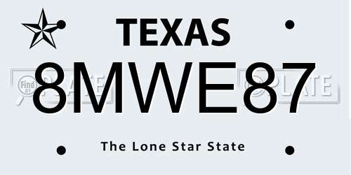 8MWE87 Texas License Plate