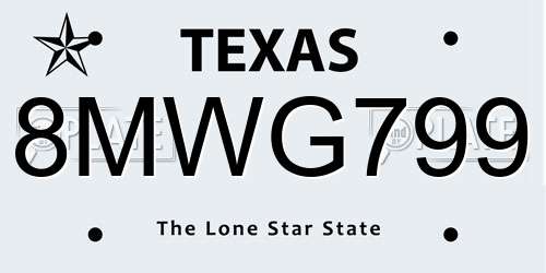 8MWG799 Texas License Plate