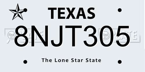 8NJT305 Texas License Plate